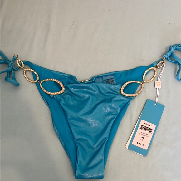 Beach Bunny Blue and Gold Bikini bottom with Adjustable Ties